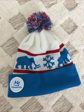 Mammoth Men's Blue, White & Red Knit Pom Beanie
